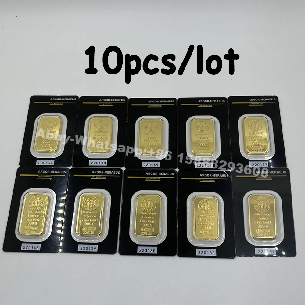 

10pcs/lot 1oz 24K Gold Plated Bar Switzland Bullion Ingot different serial numbers (Non-magnetic)