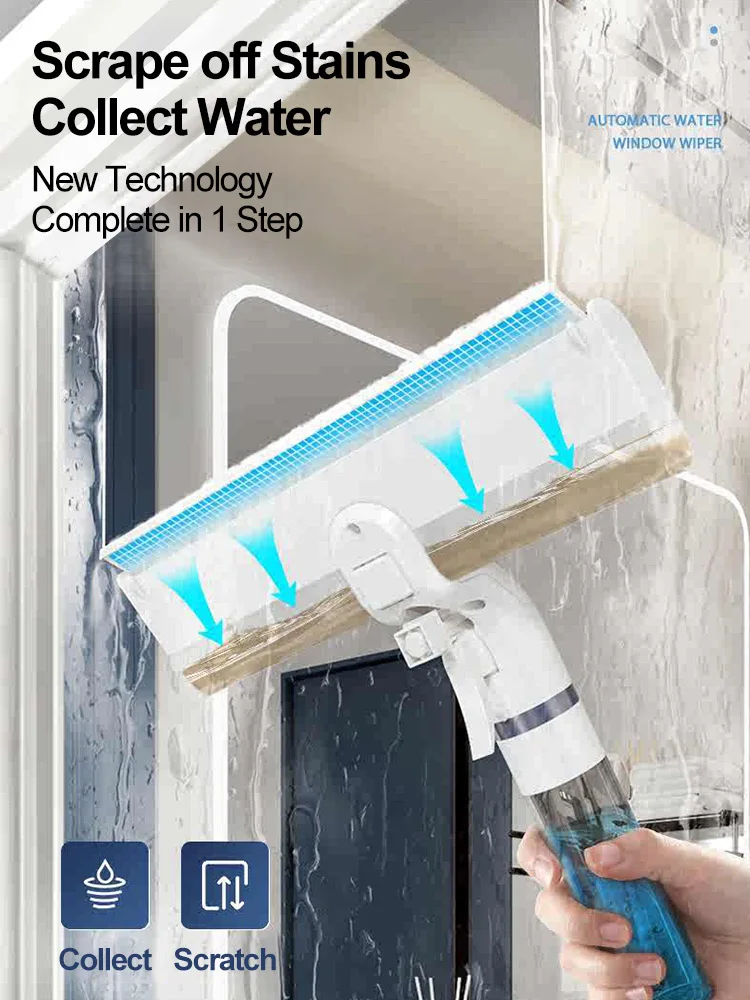 

4 in 1 Window Cleaner Window Squeegee with Spray Bottle and Water Collection Function TPR Scraper for Glass Cleaner Window Wiper