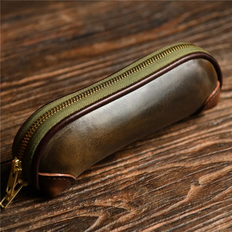 Simple vintage high quality genuine leather men women's trumpet clutch bag pen bag luxury real cowhide ladies cosmetic bag