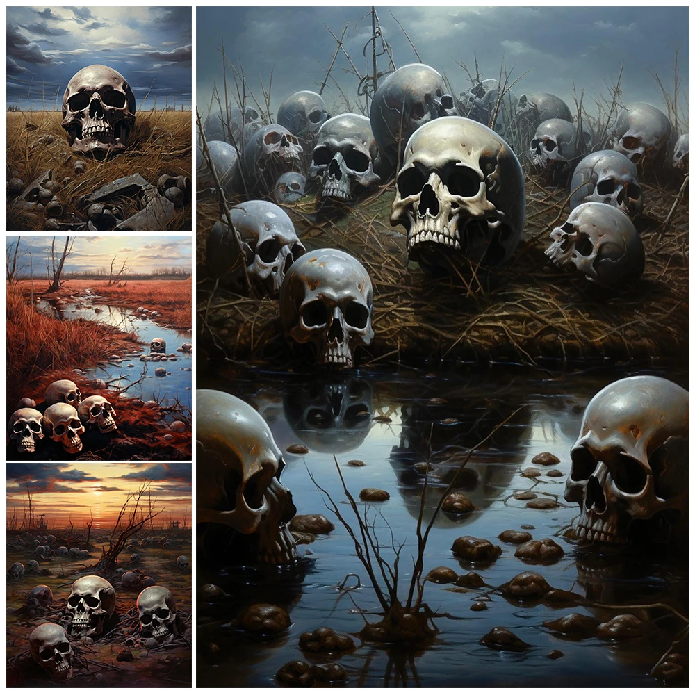 

The Wilderness Of Bones Vintage Wall Art Canvas Painting Creepy Place Full Of Skulls Abstract Art Poster And Print Home Decor