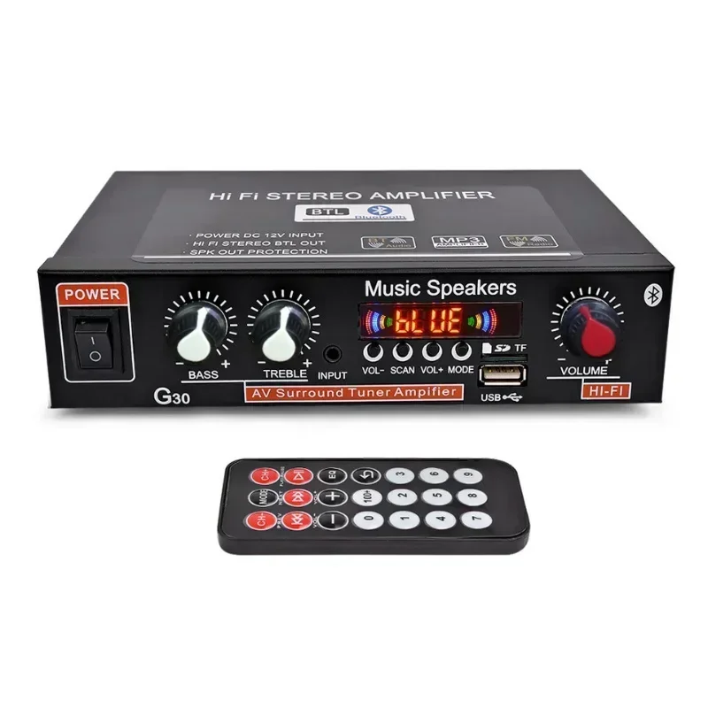 DC 12V G30 HIFI Bluetooth Car Audio Power Amplifier 2 Channel Radio Player Support SD / USB DVD MP3 with Remote Controller