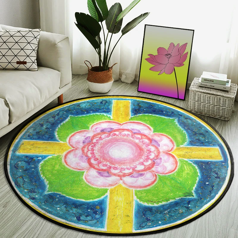 

Sacred Cross Mandala Flower Area Carpet Pagan Yoga Meditation Mat Reiki Round Rug Non-slip Fitness Exercise Pads Large Size