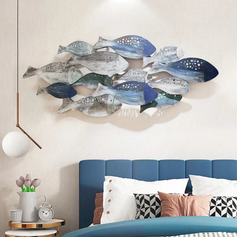 

Mediterranean Style Wrought Iron Wall Porch Three-dimensional Decorative Fish Wall Hanging Old Ocean Children's Room Theme