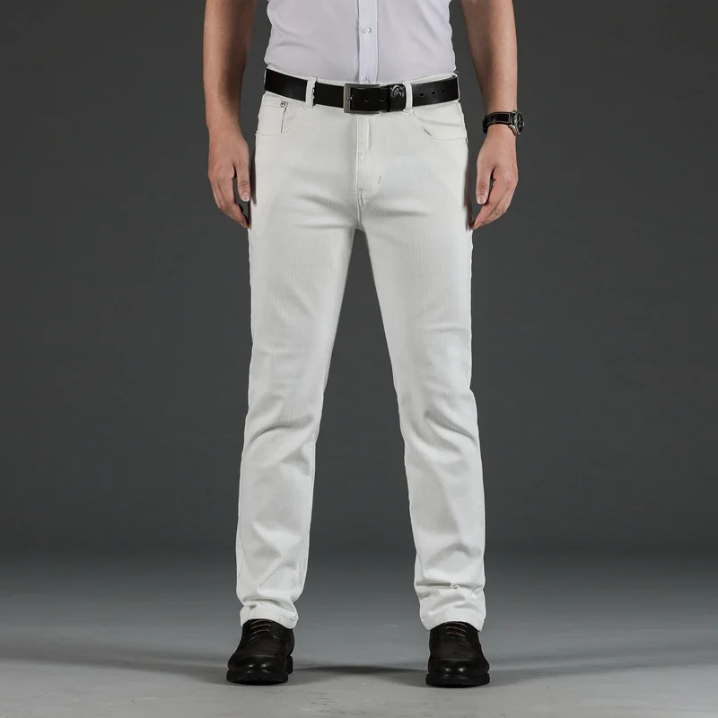 

Classic Style Men's Regular Fit White Jeans Business Fashion Denim Advanced Stretch Cotton Trousers Male Brand Pants