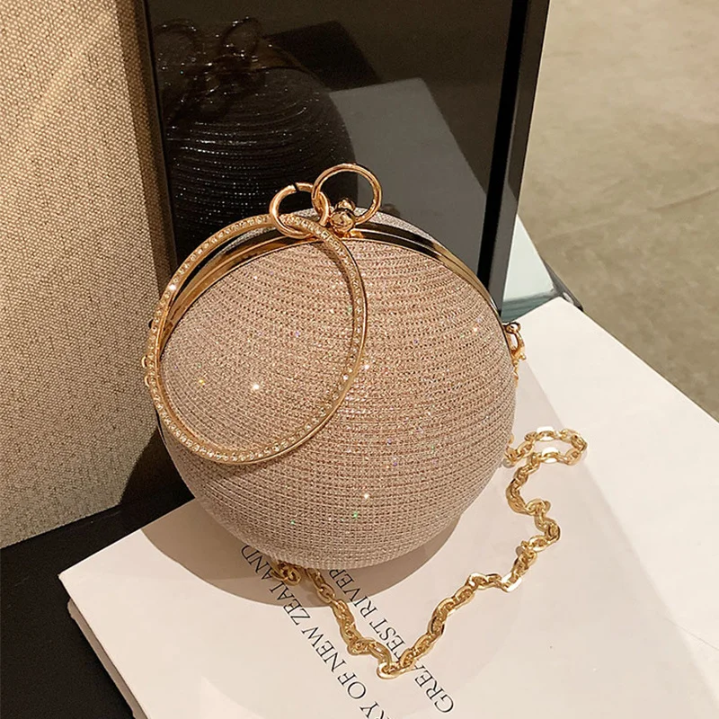 

Ring Handle Rhinestones Evening Clutch Bag Gold Shiny Handbag And Purse Mini Small Baskball Crossbody Shoulder Bag For Ladies