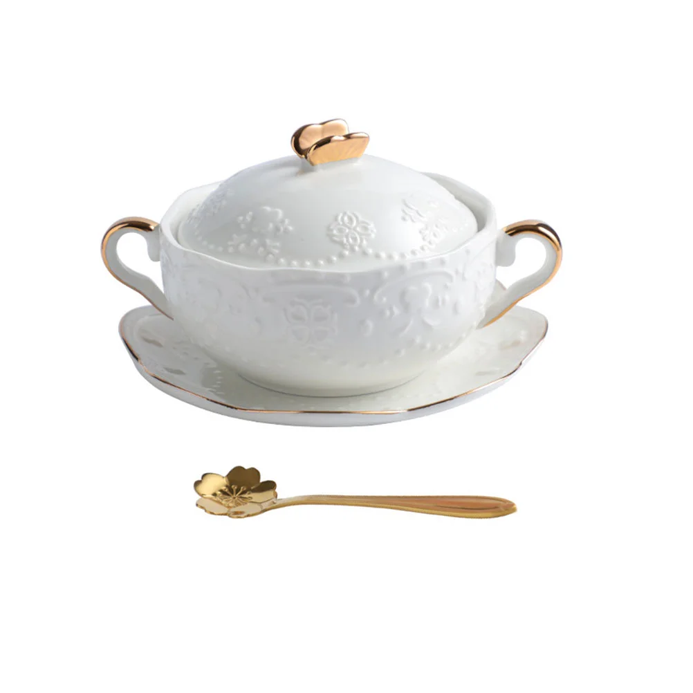 

Bowl Soup Pot Ceramic Bowls Stew Noodle Cupcooking Potteryporcelain Sugar Candy Condiment Fruit Handles Ramen Jar Instant Egg