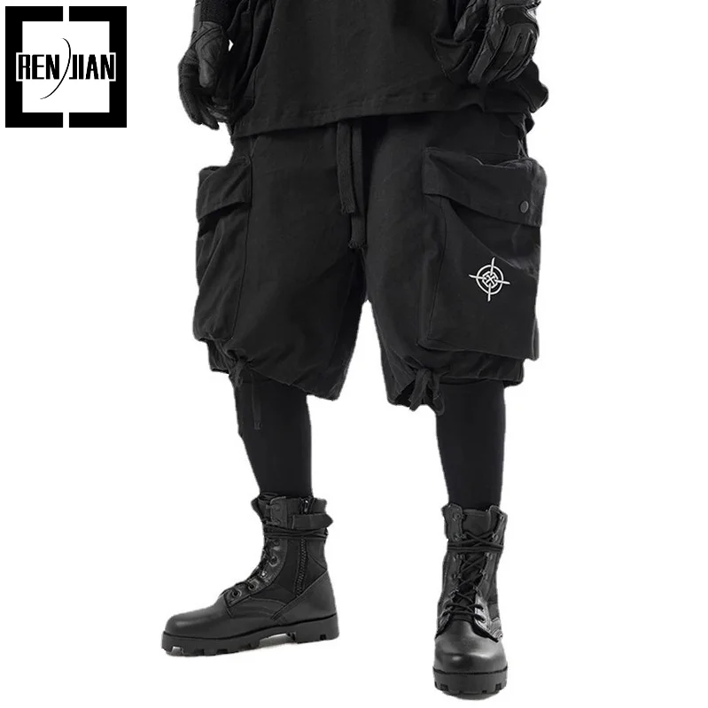 

Новинка 2023, тактические шорты-карго Techwear, Мужская Уличная одежда Darkwear в стиле Харадзюку, летние свободные черные шорты в стиле хип-хоп