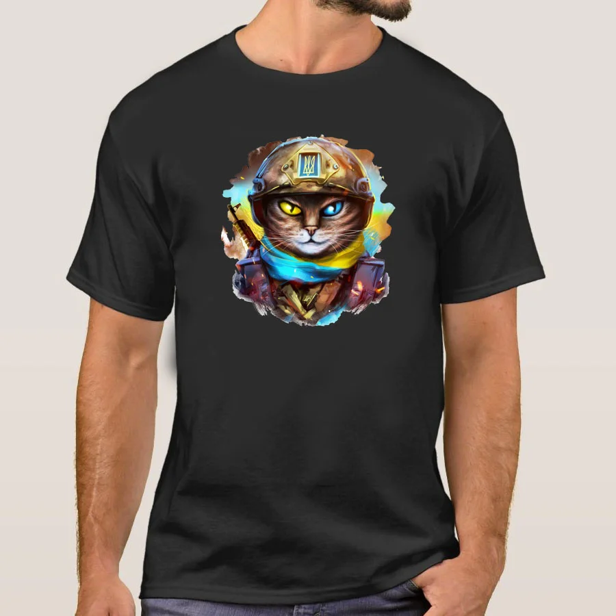 

Slava Ukraini Glory To Ukraine Pulling Cat Ukrainian Soldier Cool Funny Design Tshirt Mens