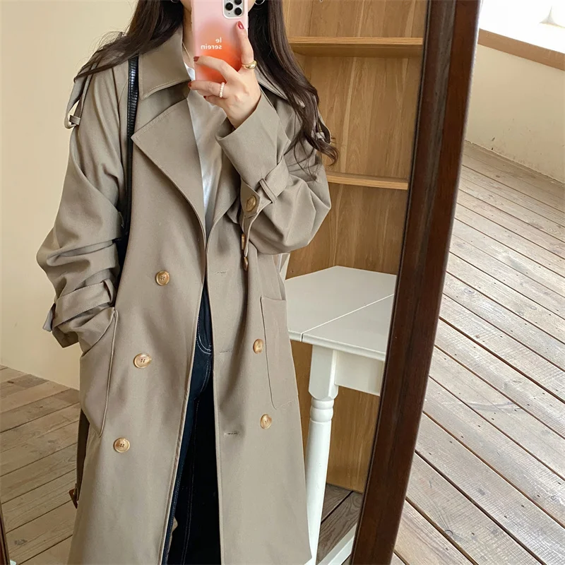 

2022 New Spring Autumn Large Size Windbreaker Coat Women's Clothing Bomb Street Long Trench Coats Female Tops j64
