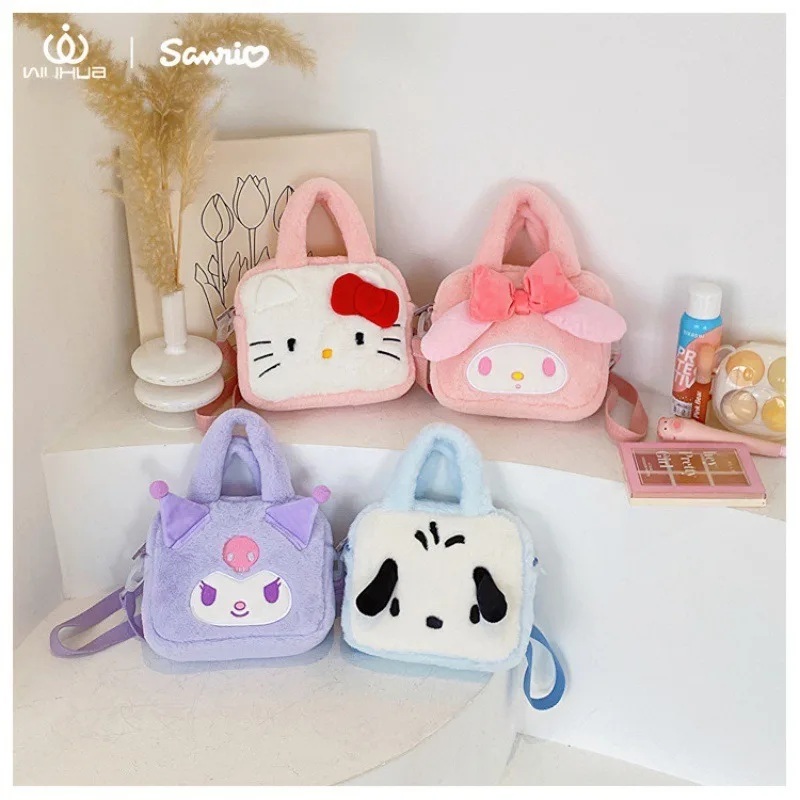 

Sanrio Hello Kitty Handbag Kawaii My Melody Kuromi Cartoon Girl Heart Fashion Soft Children Cosmetic Bag Kawaii Birthday Gift