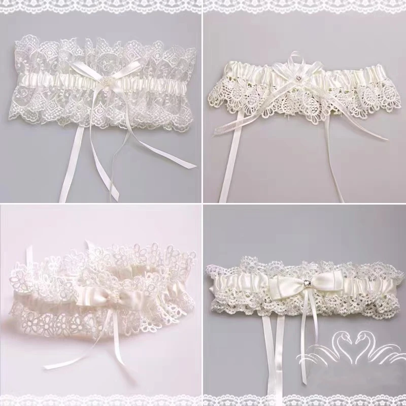 

Wedding Garter Rhinestone Beading White Embroidery Floral Sexy Garters for Women/Female/Bride Thigh Ring Bridal Leg Garter Belt