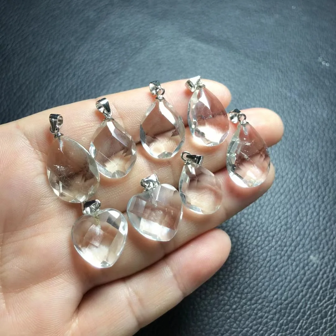 

1 Pc Fengbaowu Natural Rock Quartz Faceted Water Drop Heart Pendant 925 Sterling Silver Reiki Healing Stone Fashion Jewelry Gift
