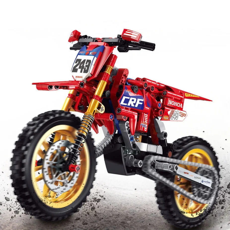 

1:8 New Technical High-Tech Motorcycle Motocross CRF Model Building Blocks Off-Road Car MOTO Moc Bricks Gifts Diy Toys Kids Boys