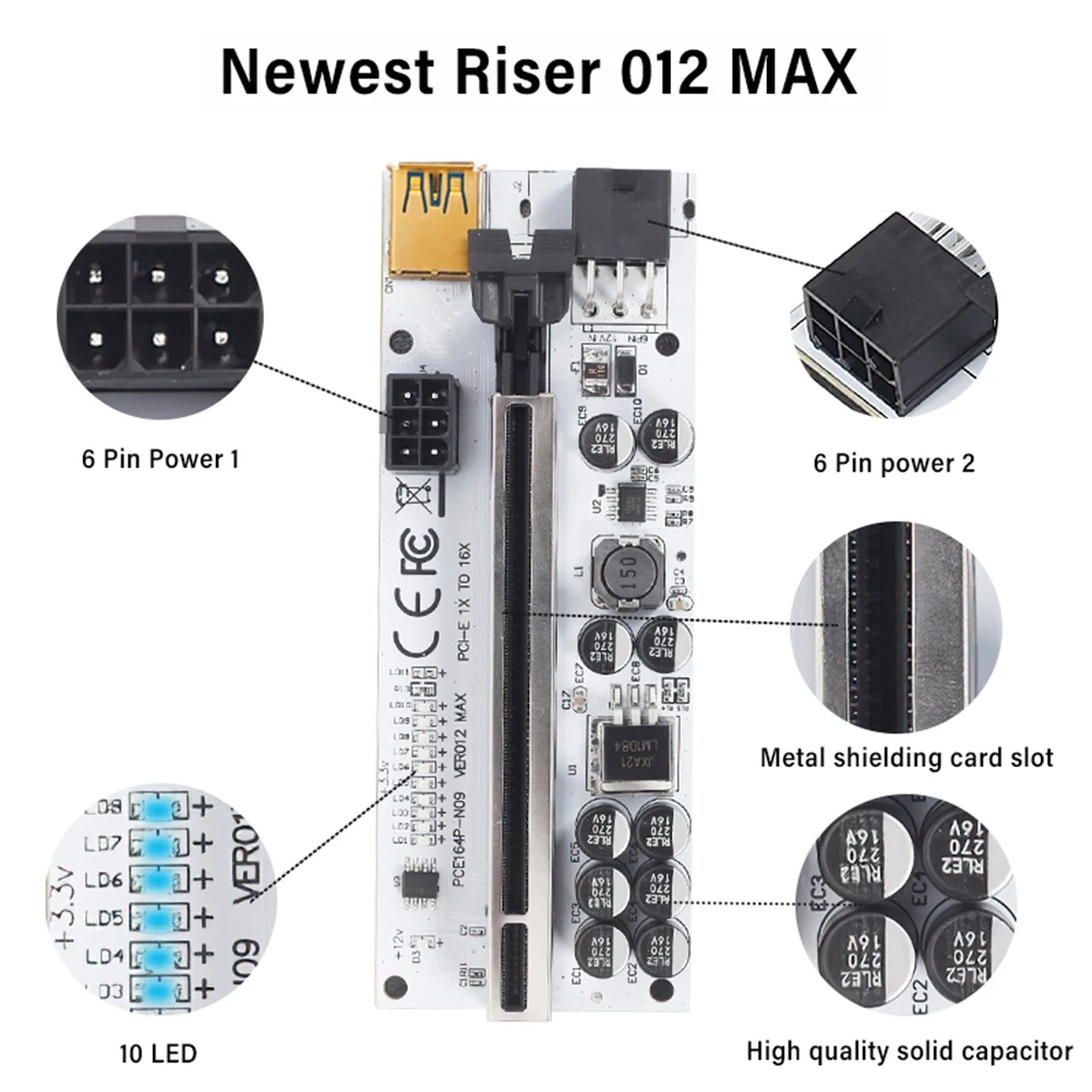 Райзер VER012 Max PCI-E 10 шт. усилитель PCI Express от X1 до X16 Райзер-карта PCIE кабель USB 3 0 для