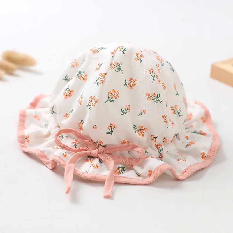 

Cute Floral Print Newborn Sun Hat Soft Cotton Baby Girls Bucket Hats Spring Summer Brim Beach Cap Baby Photography Props