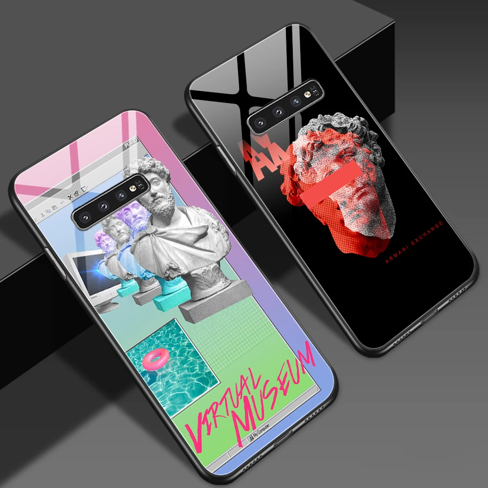 

Vintage Funny Plaster Glass Case for Samsung Galaxy S21 S20 FE S10 S9 Ultra S10e Note 20 10 9 Plus Retro Art Statue Back Cover