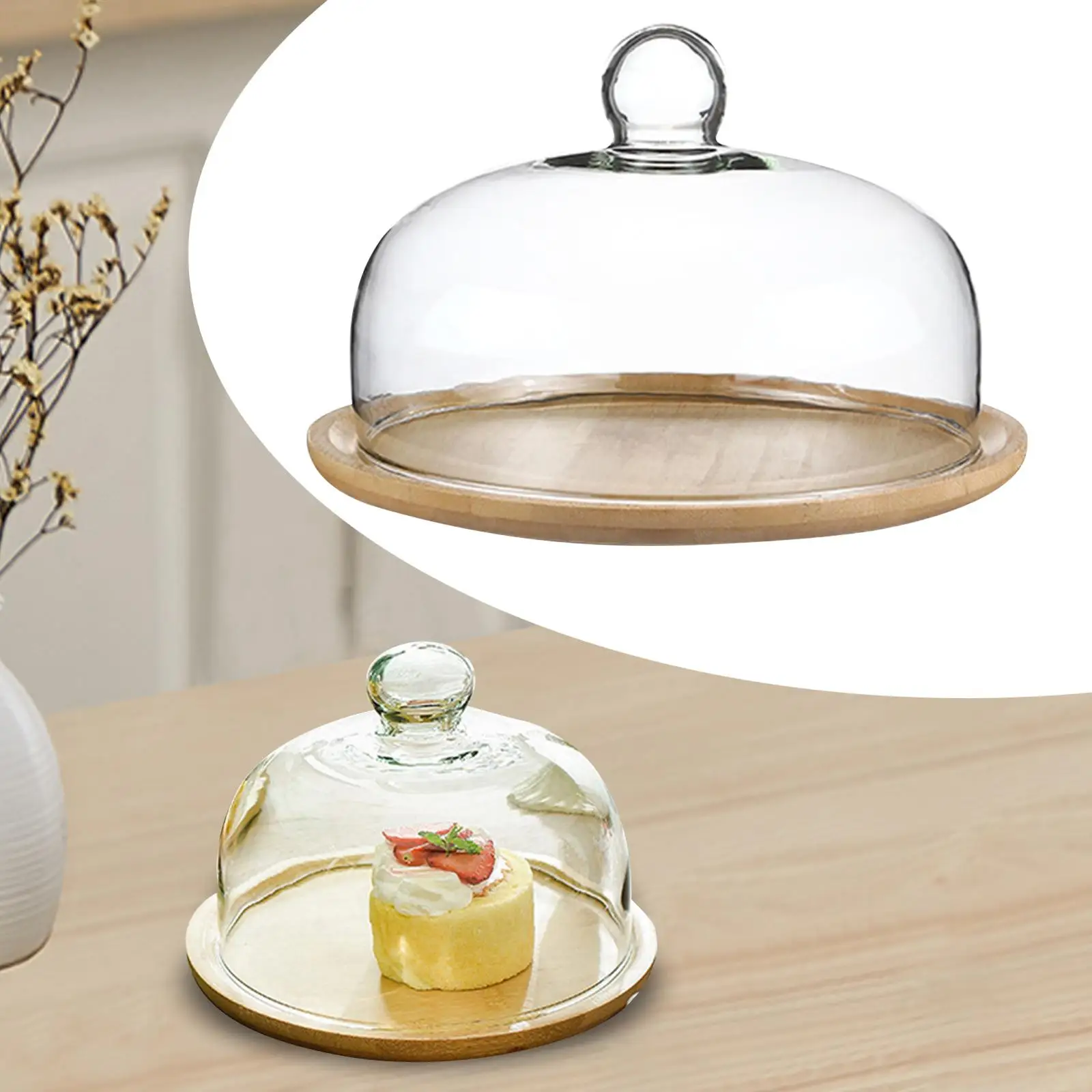 Бамбуковая подставка для торта с куполом сервировочный поднос