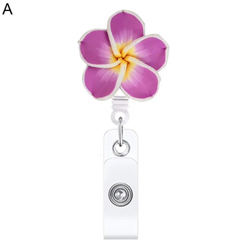 

Plumeria Shape Practical Elegant Retractable Flower Badge Clip 9 Styles Badge Holder Pull Clasp Design for Gifts