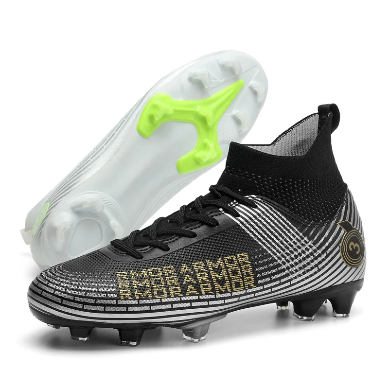 Men Futsal Football Boots Non-slip High Ankle Soccer Shoes Breathable Sociaty Chuteira Campo Cleats Long Spike Training Sneakers