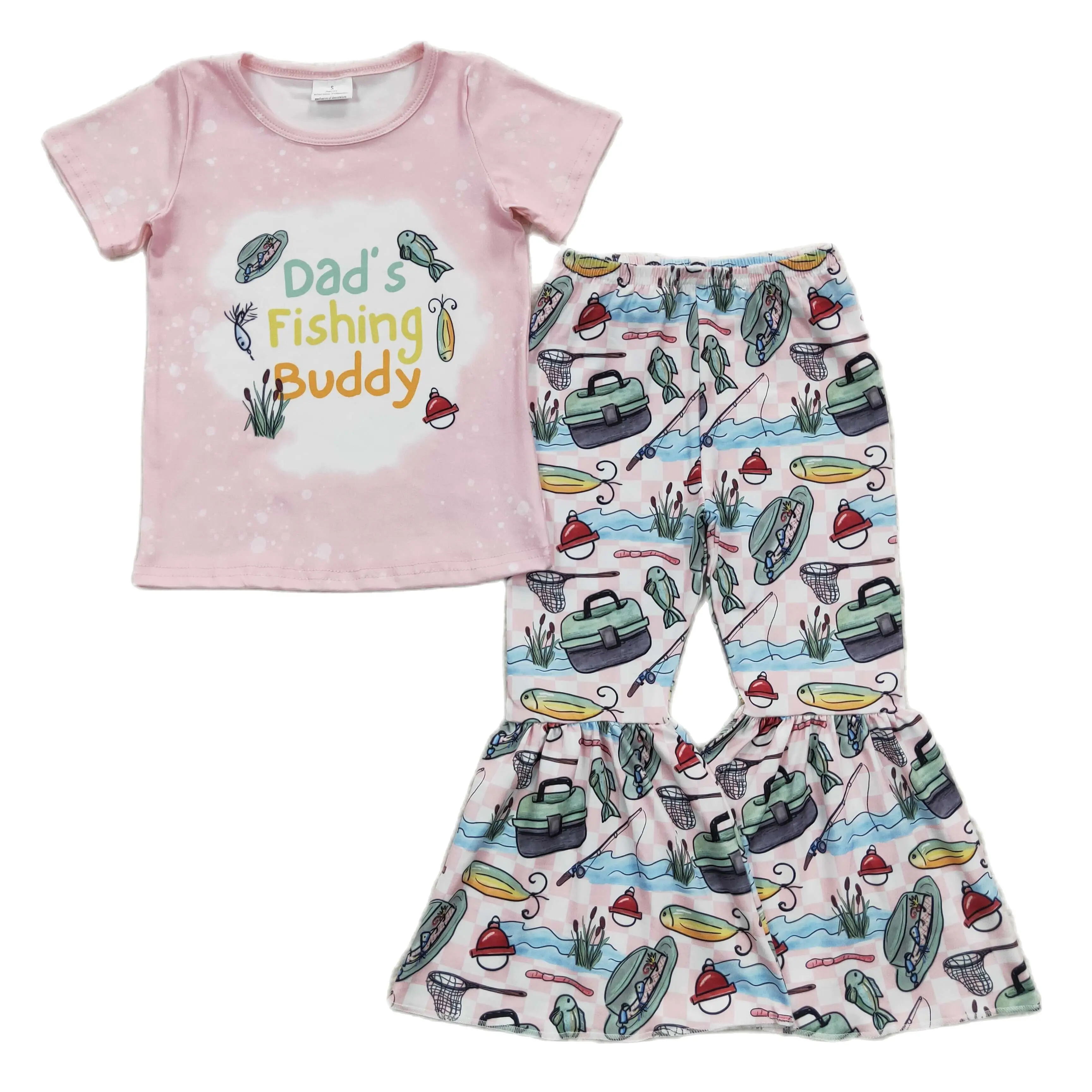 

Kids Summer Pink Fishing Tools Two Pieces Clothes Boutique Wholesale