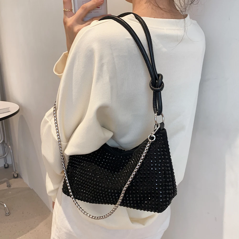 

Роскошная Сумка Хобо со стразами, дизайнерская Брендовая женская сумочка, блестящая стразы, сумка через плечо, вечерняя сумка-тоут, кошельк...
