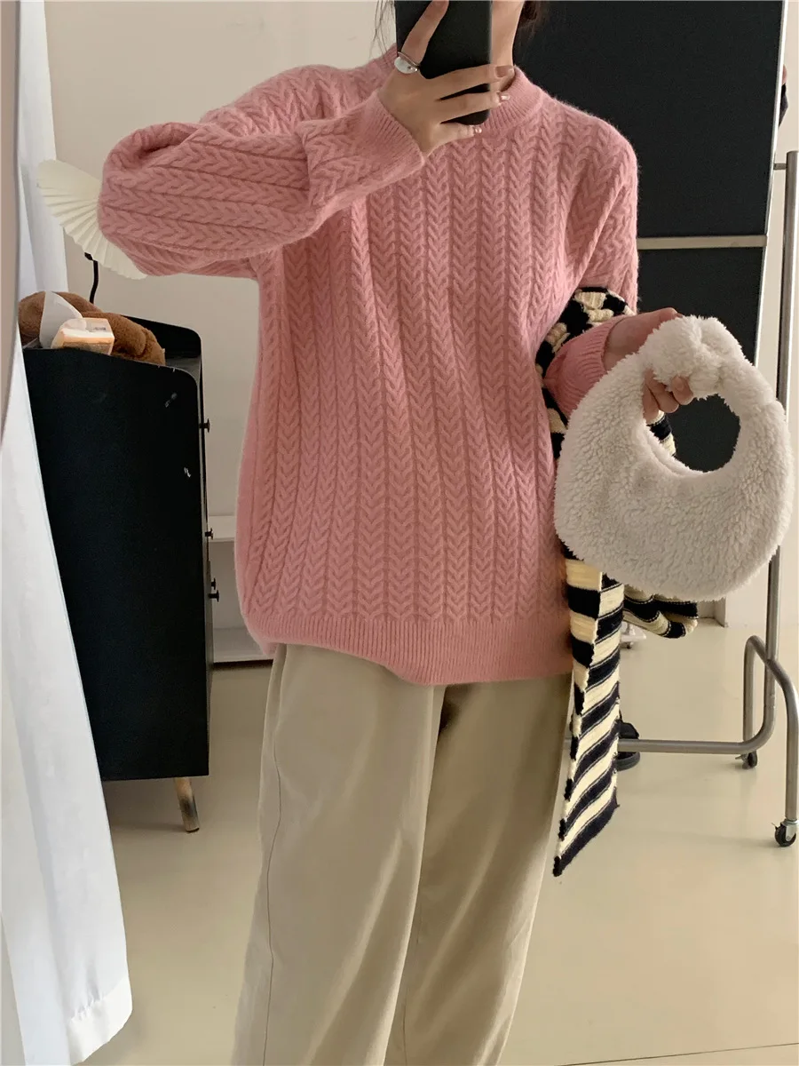 

Зимний вязаный однотонный Модный повседневный серый с круглым вырезом