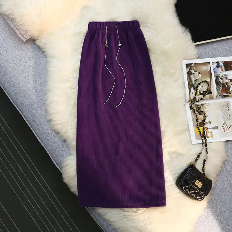 

2022 New Arrival Autumn Korean Style Women Loose Casual Straight Mid-calf Skirt All-matched Cotton Corduroy Skirts P825