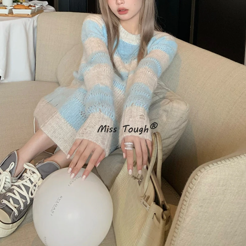 

Autumn Knitted Striped Sweater Women Casual Sweet Pullover Sweater Female Korean Fashion Kawaii Warm Cashmere Jumper 2022 New