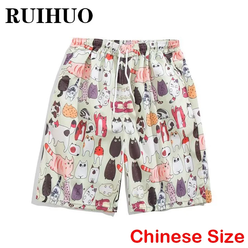 Шорты RUIHUO мужские с мультяшным рисунком хлопок повседневные Летние Короткие