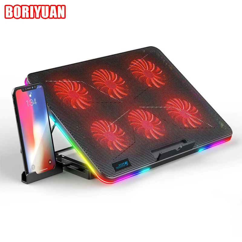 

17 Inch Gaming Laptop Radiator Cooler Laptop Cooling Pads Six Fan Led Screen Two USB Port 2100RPM Adjustable RGB Notebook Stand
