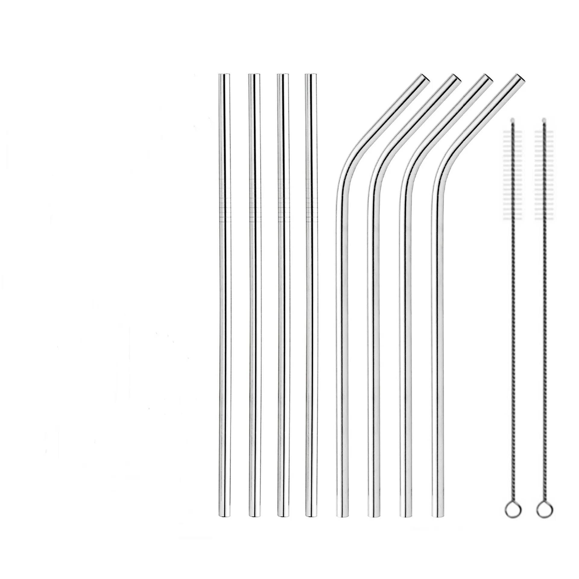 Metal Reusable 304 Stainless Steel Straws Straight Bent Drinking Straw With Cleaning Brush Set Party Bar Accessory metal straw