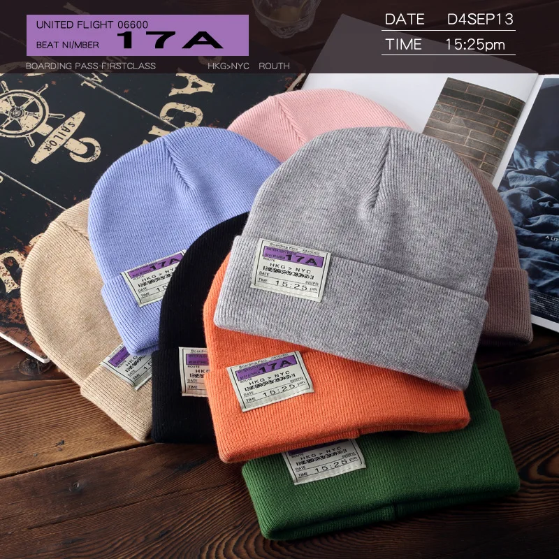 

Beanies Hat for Men Hip Hop Female Winter Thickening Warm Knitted Hat Patch Couple Woolen Cap Fashion Trendy Style Bonnets