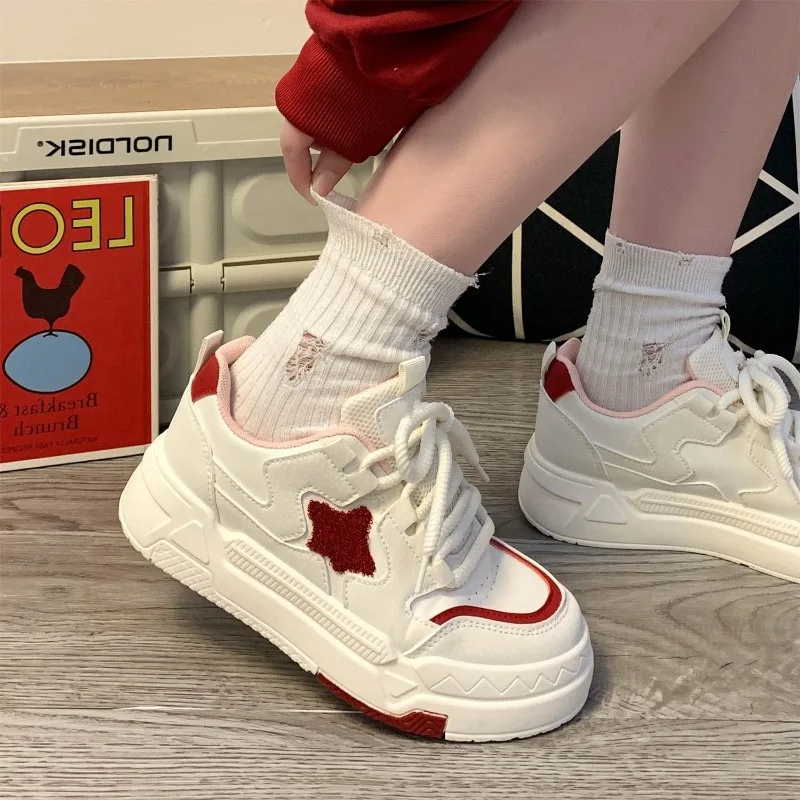 

Кроссовки женские на платформе, уличная спортивная повседневная обувь, на шнуровке, в японском стиле, белые, весна-осень