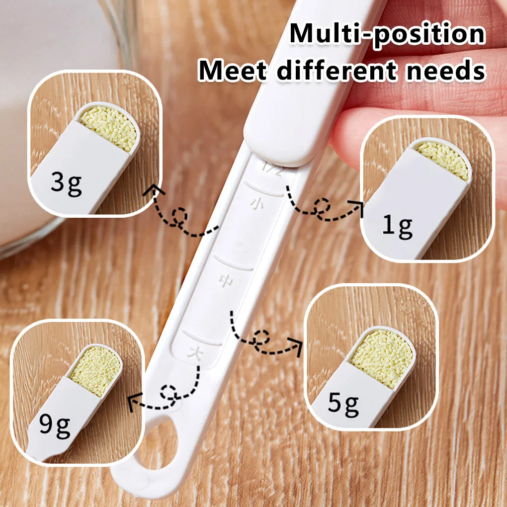 

Adjustable Measuring Spoon Plastic Cooking Push Top Scoop Sliding Teaspoon for Dry Ingredients Measurer Household