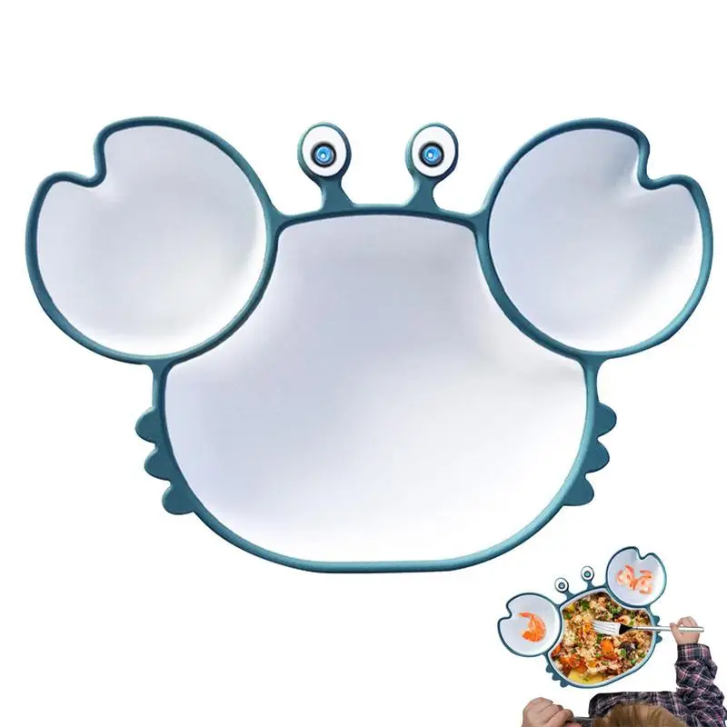 

Присоски для малышей с 3 отделениями, милая силиконовая тарелка-краб с захватом, Легкая очистка, Высокоэластичный поднос для еды