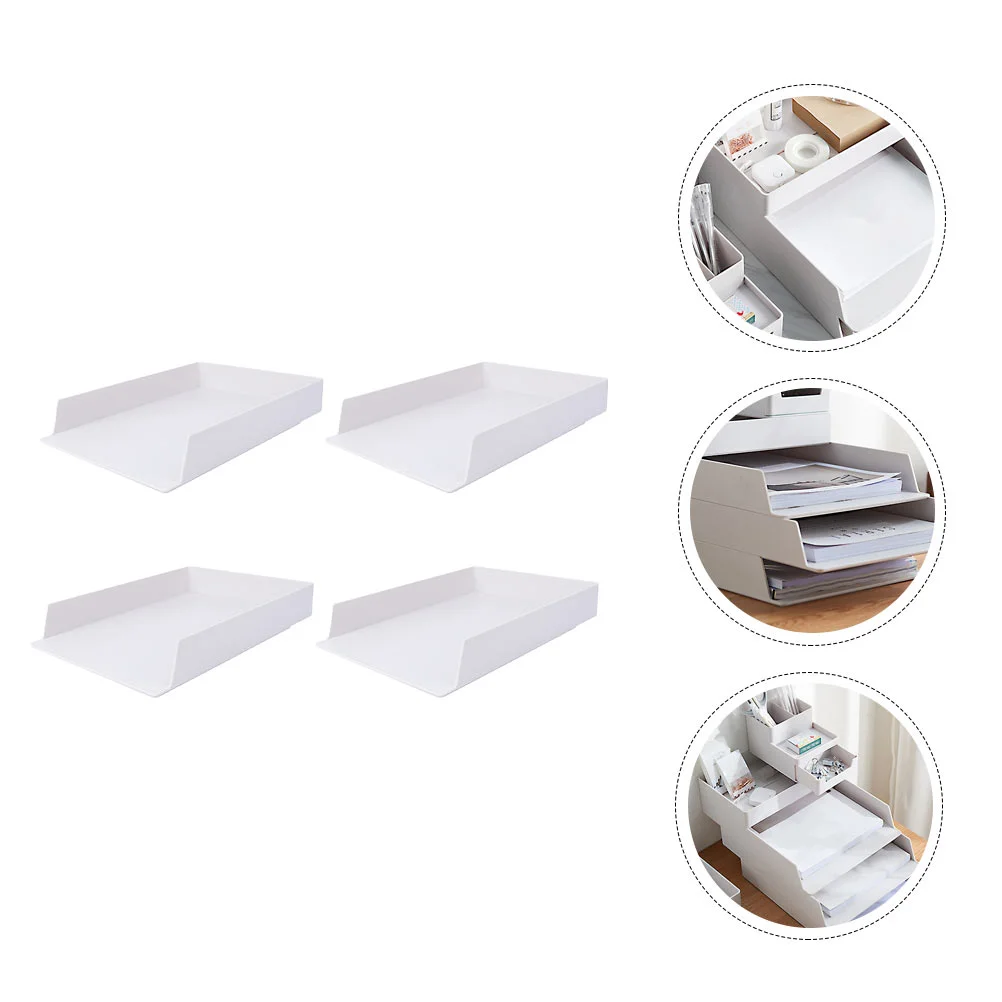 

4Pcs Plastic File Storage Boxes Desktop Storage Boxes Office Supplies (White)