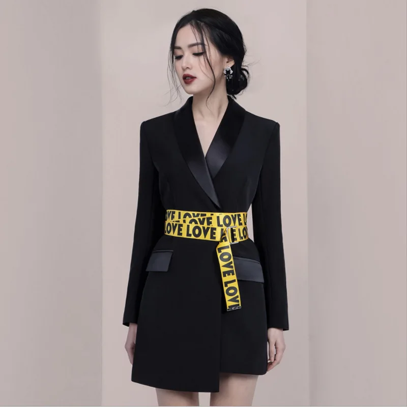 

2022 Autumn And Winter Women Lapels Cinched Waist Slim Waistband Suit Dress