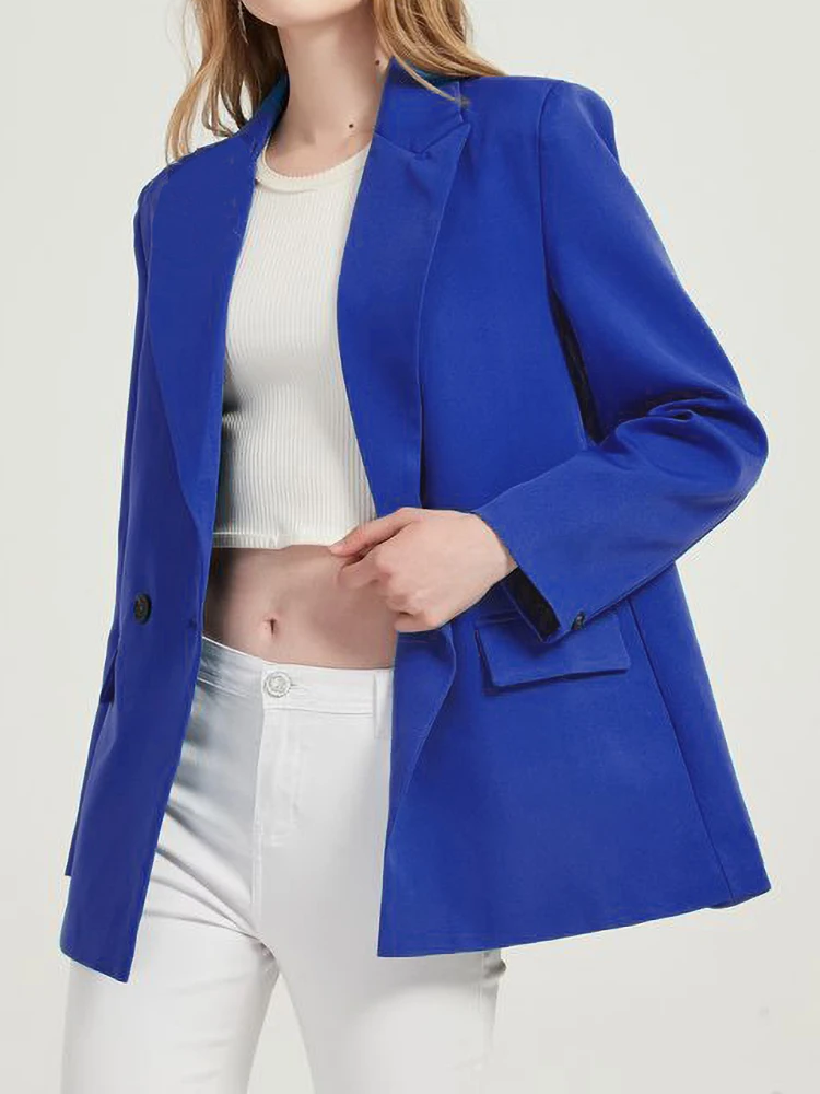 

YGYEEG Women Stylish Tops Office Double Breasted Blazer Vintage Coat Notched Collar Long Sleeve Ladies Outerwear Commuter Suit