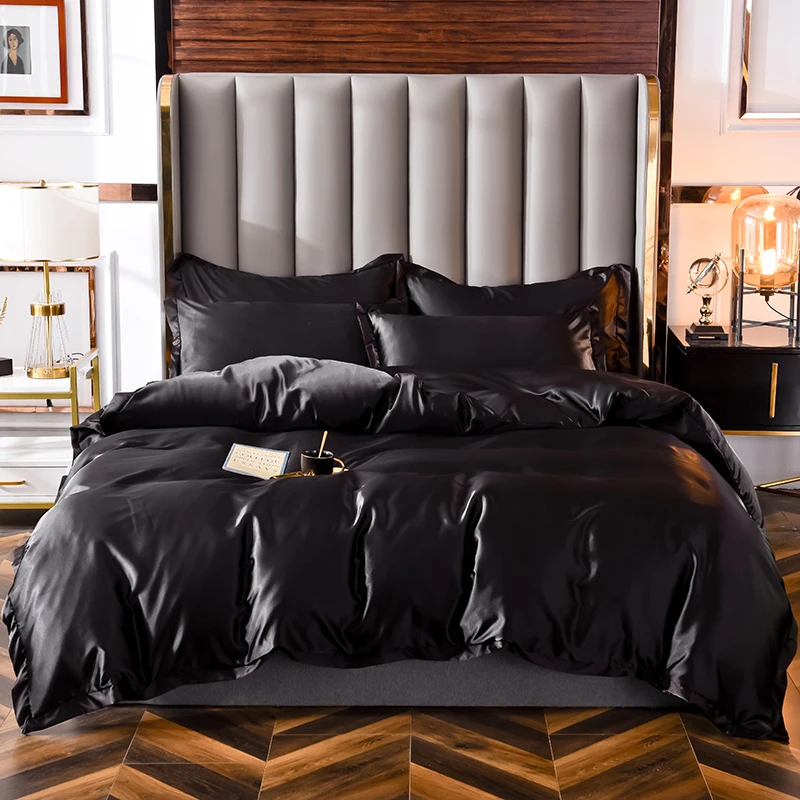 

Satin Bedding Set High-End Rayon Quilt Cover Set Single Double Queen Size Cover Set Solid Color Duvet Cover Set