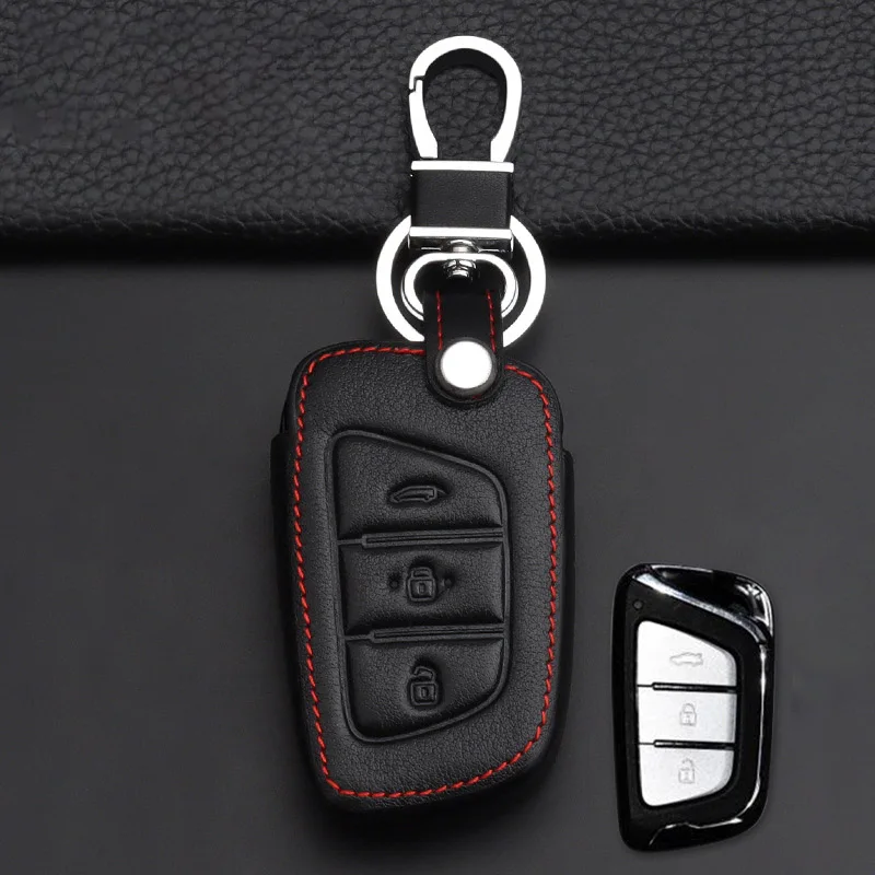 

Leather Car Key fob Cover Case for JAC T50 S2 S3 S4 S5 S7 Smart Key Auto Accessory Shell Ring