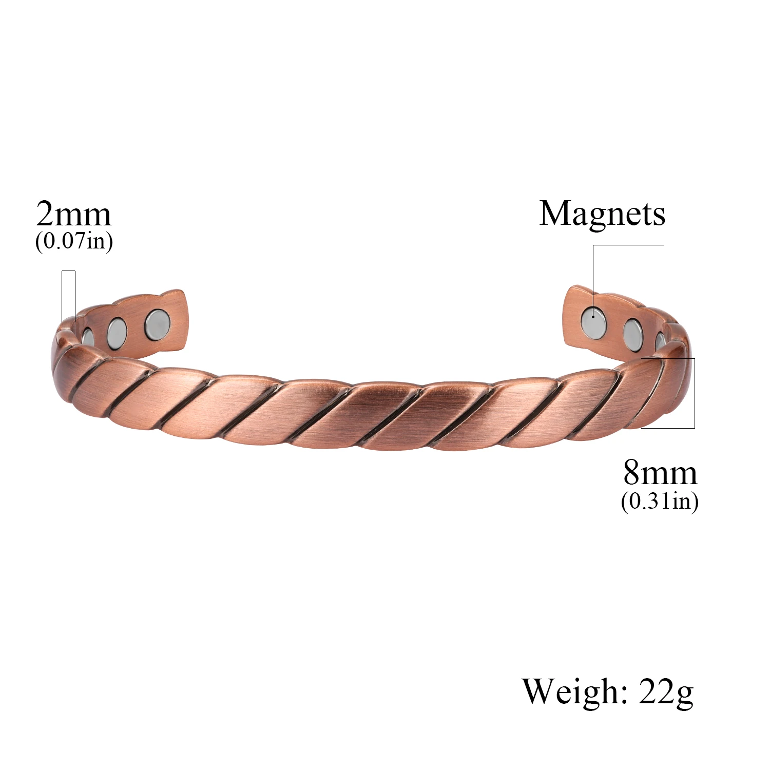 Nembali 99 95% браслет из чистой меди 8 мм регулируемые открытые магниты-манжеты медные