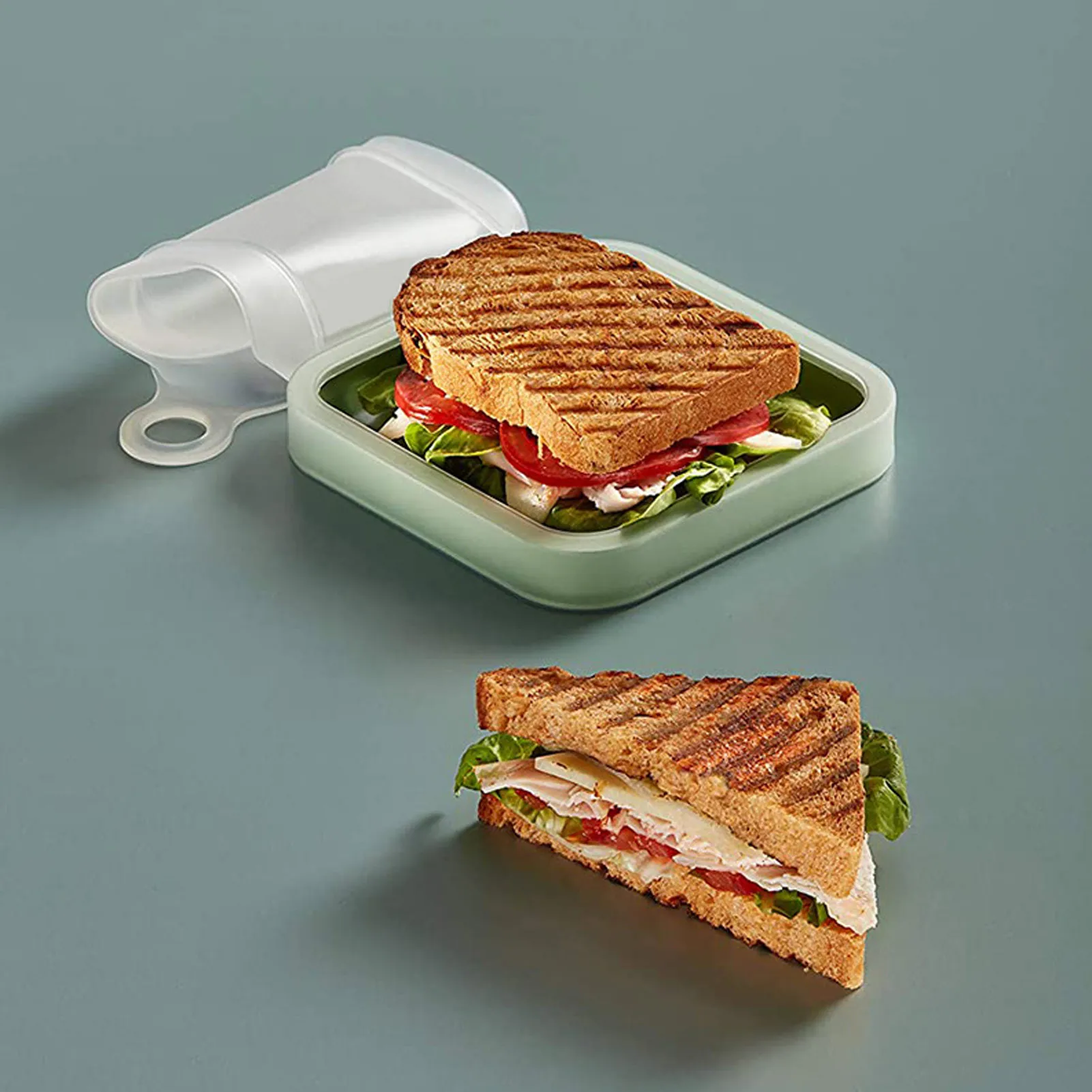 

Sandwich Box Reusable Sandwich Containers Silicone Lunch Box Portable Toast Bento Box For Students And Office Workers Green