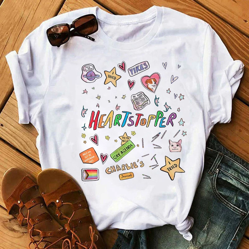 

Rainbow Heartstopper T Shirt Men Nick and Charlie Romance 2023New TV Series Fans T Shirt Unisex Streetwear Top Tees Male