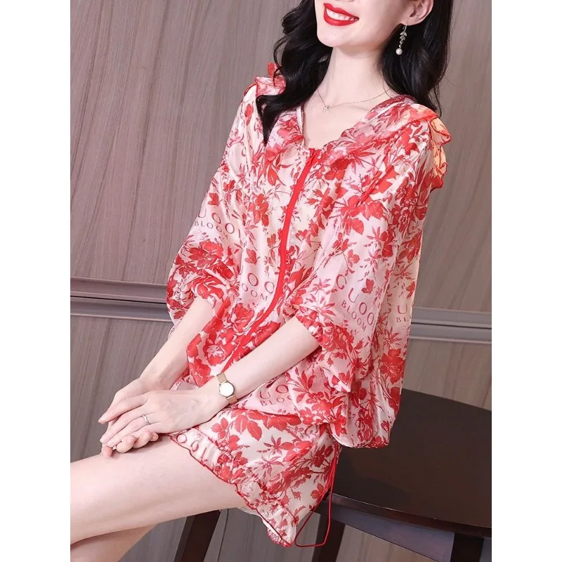 Летняя мода в западном стиле модная шифоновая рубашка с капюшоном на молнии