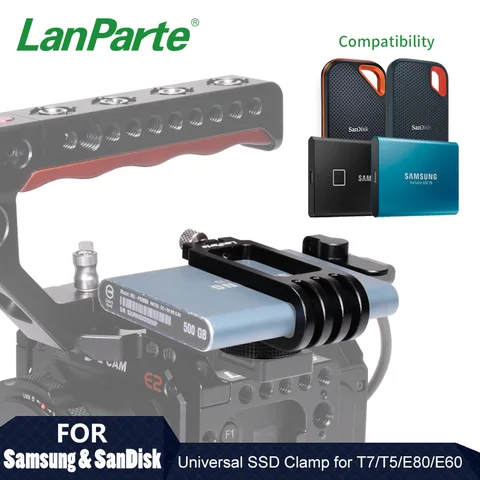 Lanparte SSD-C Clamp для San Disk E60 и Samsung T5 с кабельным зажимом, крепление холодного башмака и винтом 1/4
