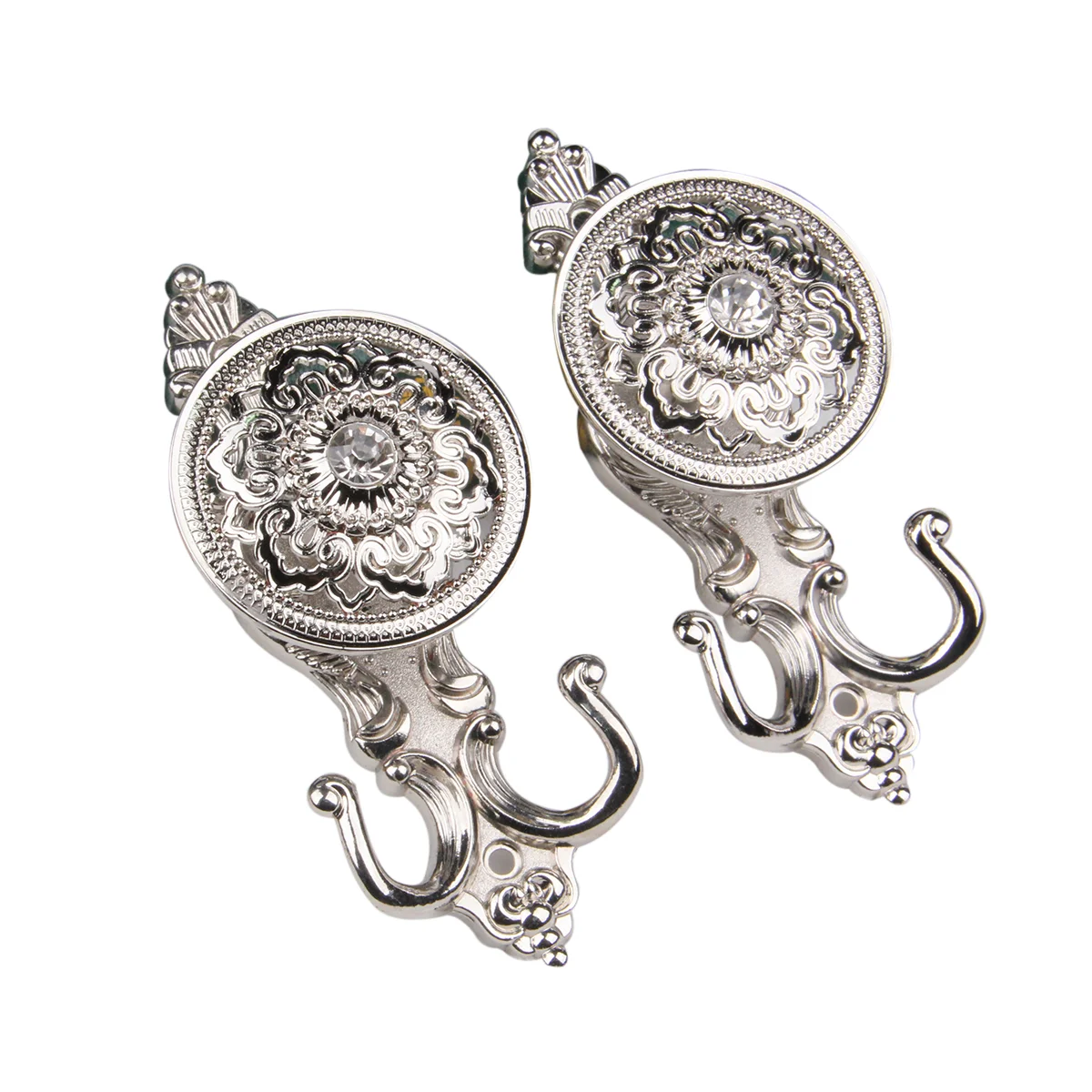 

Pair of Rose Style Drapery Curtain Holdbacks Tieback Hooks (Bright)