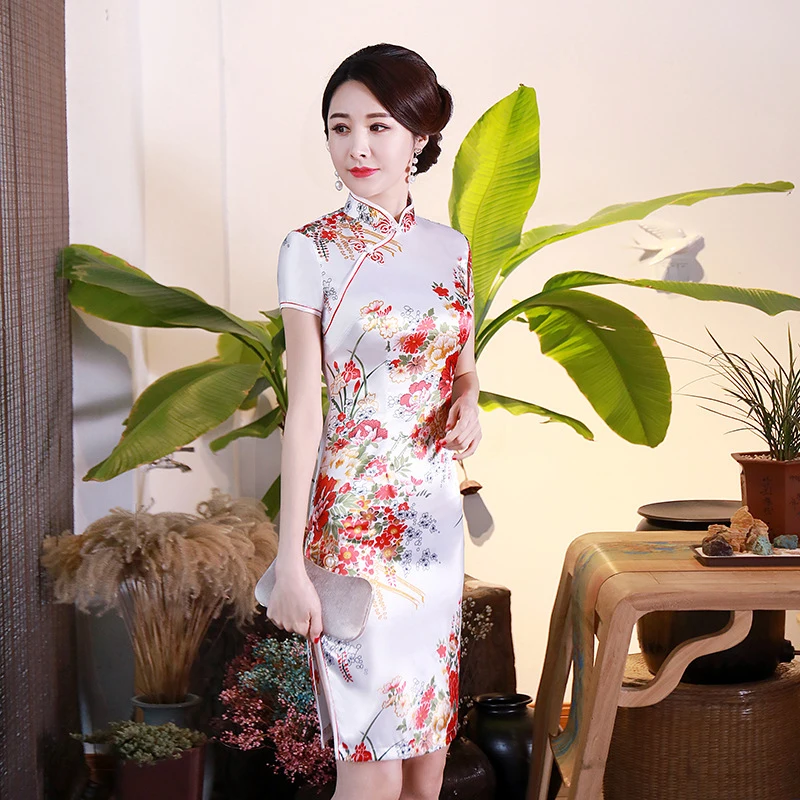 

Ladies Dress Women's Wedding Mini Vintage Chinese Traditional Slim Fit Casual Evening Slit Cheongsam Floral Print