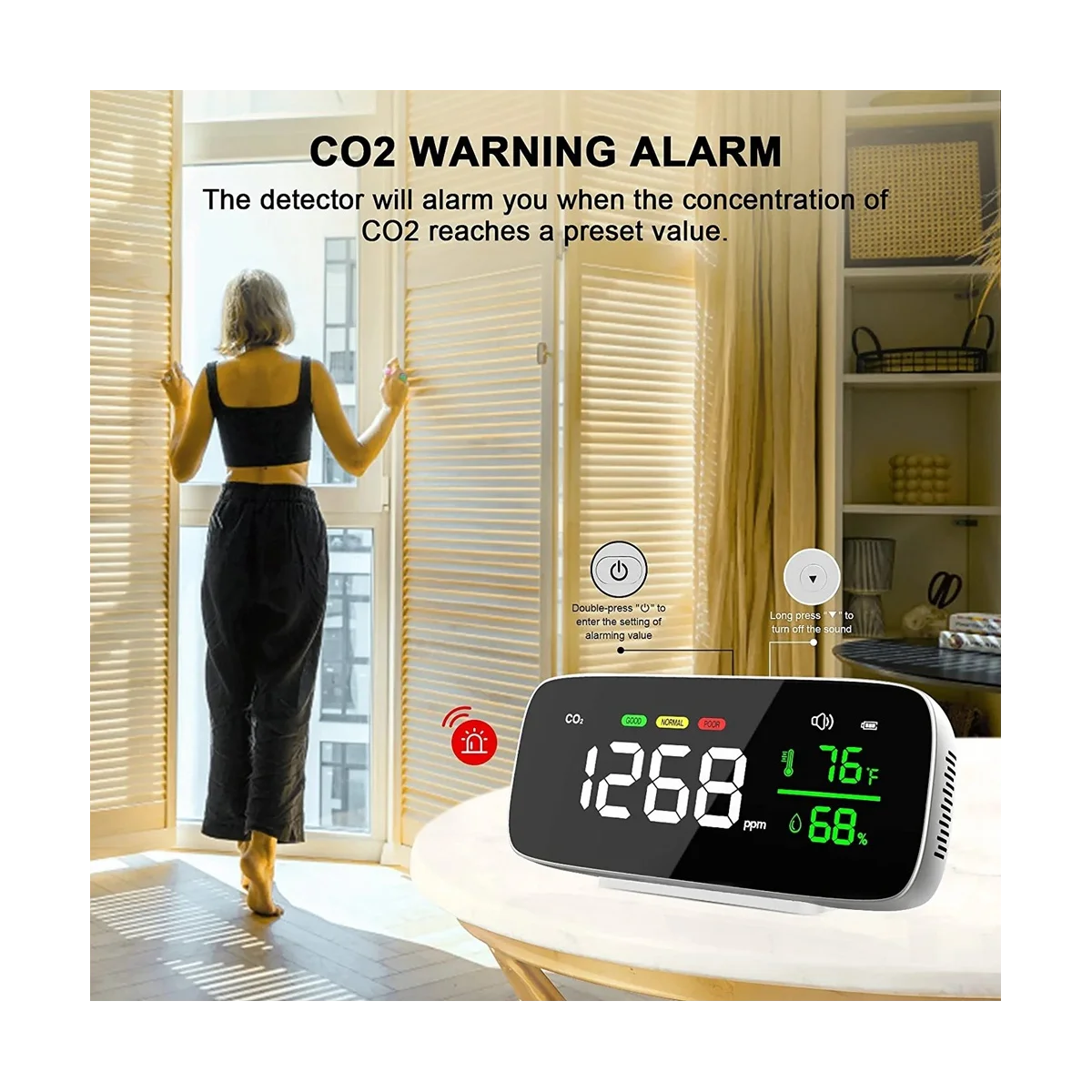 

CO2 Monitor Detector[Metal Case] 4-In-1 Indoor with CO2 & Temperature & Humidity Meter CO2 Carbon Dioxide Detector