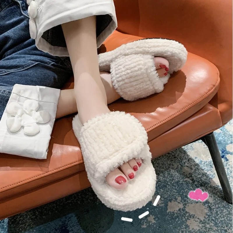 Thick Cotton Slippers Women's New Joker Home Short Plush Slippers In Autumn and Winter 2023 Plush Women Shoes Zapatos De Mujer