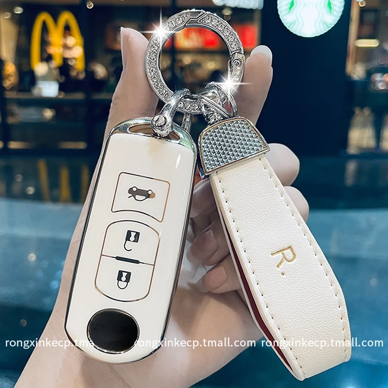 

Кожаный ремешок, брелок с 3 кнопками, чехол для автомобильного ключа, чехол для Mazda CX-8 CX-9 MX-5 Atenza, автомобильные аксессуары для девочек, Женски...